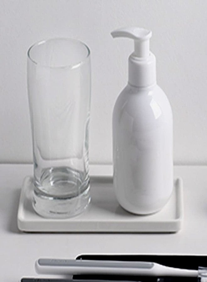 GlrYer Ceramic Soap Dispenser Tray for Kitchen and Bathroom, Modern and Farmhouse Rectangle Service Tray - White(1 Pc) - Image 4