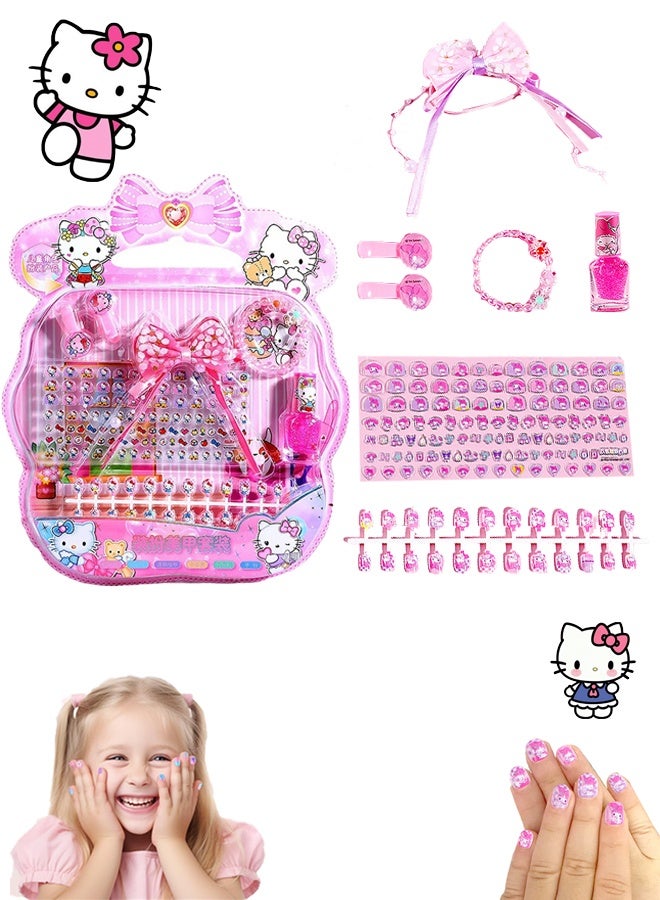 Sanrio 140-Piece False Nail Set, Kids Press on Nails Grils, Kids Makeup Toys, Self Adhesive Fake Nails, Multicolour - Image 5
