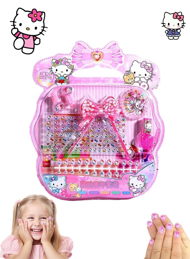 Sanrio 140-Piece False Nail Set, Kids Press on Nails Grils, Kids Makeup Toys, Self Adhesive Fake Nails, Multicolour - Image 1