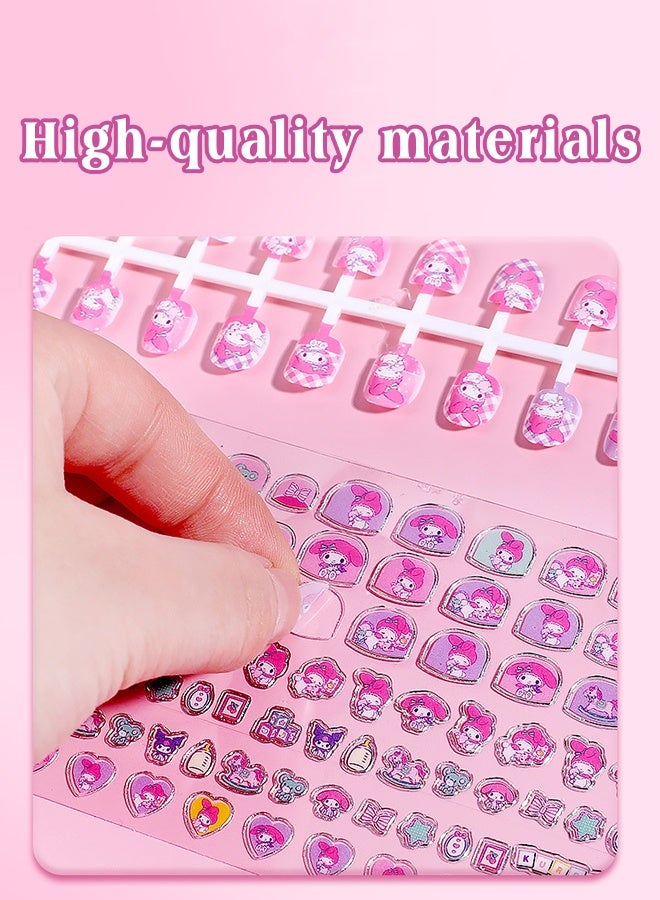 Sanrio 140-Piece False Nail Set, Kids Press on Nails Grils, Kids Makeup Toys, Self Adhesive Fake Nails, Multicolour - Image 2