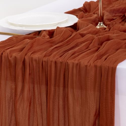 Socomi Terracotta Table Runner Spring Easter Cheesecloth Table Runner 170 inch Cheese Cloth 14FT Boho Rustic Gauze for Wedding Party Baby Shower Decor