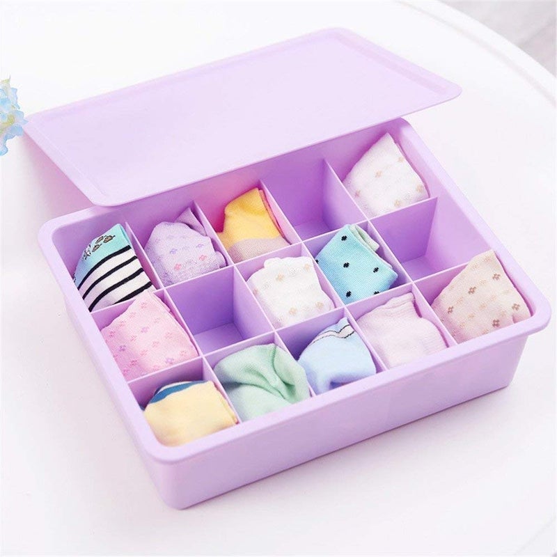 JOFIX 15 Grid Plastic Organizer Box Underwear Storage Box Plastic Bra Underwear Socks Storage Box with Lid Clothing Organizer - Image 1