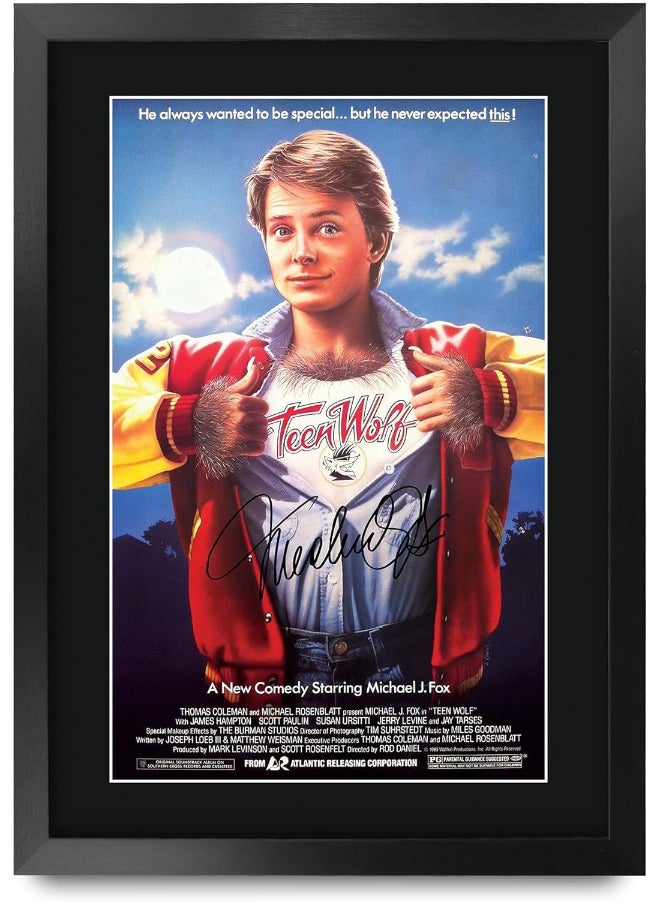 HWC Trading HWC Trading Teen Wolf Michael J Fox 16 x 12 inch Framed Gifts Printed Poster Signed Autograph Picture for Movie Memorabilia Fans - 16" x 12" Framed  - Image 1