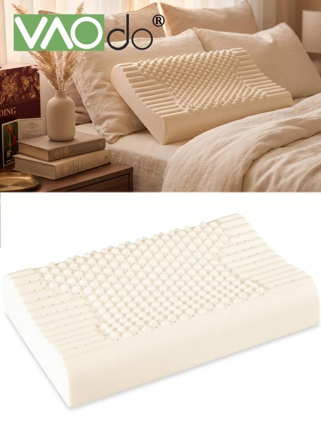 Latex Pillow with Organic Cotton Cover Bed Pillow for Sleeping Breathable and Strong Resilience Pillow Neck Pain Relief Help Head Support for Side Back Stomach Sleeper