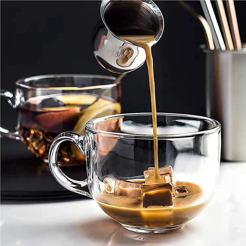 KriVat KriVat Glass Soup Bowl Cup Coffee Mugs Heat Resistant Large Clear Mug with Handle for Milk Latte Cappuccinos Tea Bag Beverage Pack of 2 450ML  - Image 2