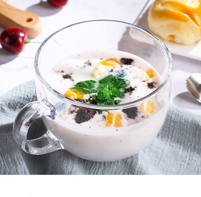 KriVat KriVat Glass Soup Bowl Cup Coffee Mugs Heat Resistant Large Clear Mug with Handle for Milk Latte Cappuccinos Tea Bag Beverage Pack of 2 450ML  - Image 3