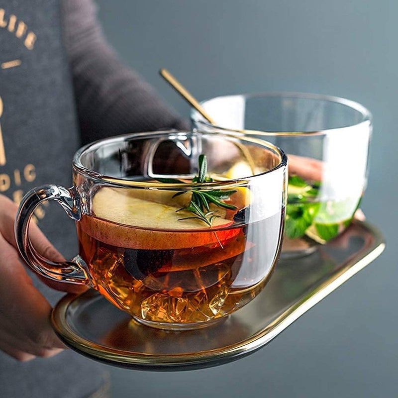KriVat KriVat Glass Soup Bowl Cup Coffee Mugs Heat Resistant Large Clear Mug with Handle for Milk Latte Cappuccinos Tea Bag Beverage Pack of 2 450ML  - Image 1