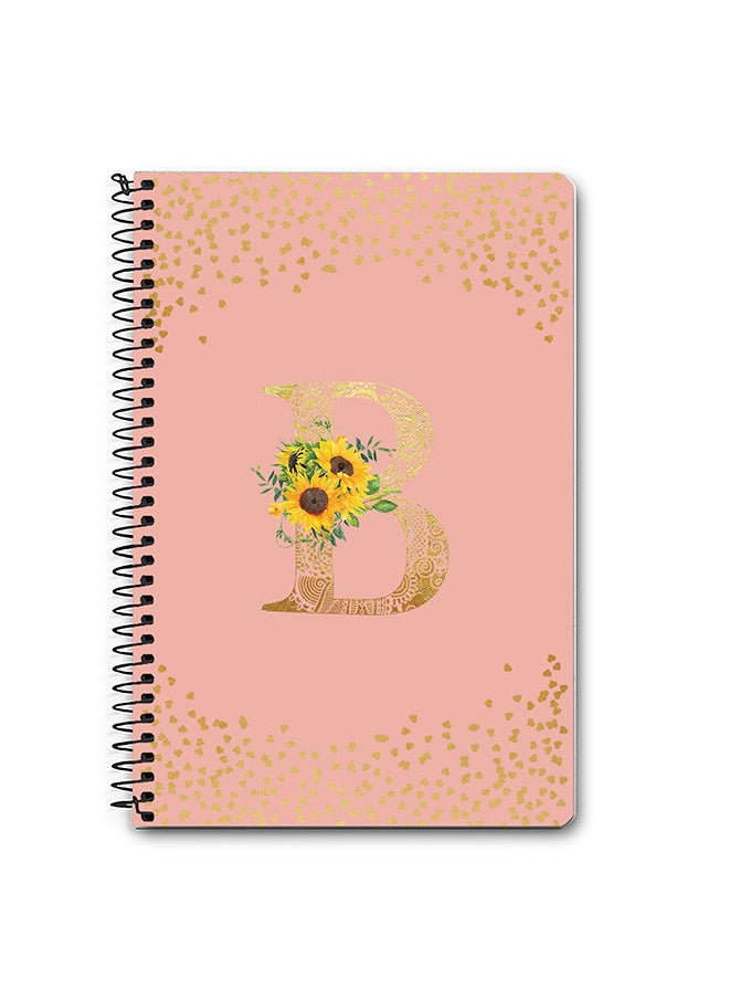Designer A5 Spiral Notebook Memo Notepad Journal - Custom Monogram Initial Letter Mandala Floral Pattern Alphabet - B - Rose Pink