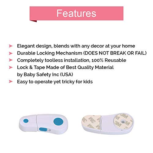 Safe-O-Kid BPA-Free Premium Pre-Taped Cupboard/Wardrobe/Drawer Lock - Child Safety, Easy Installation, Blends with Home Decor, Heavy-Duty Protection for Kitchens, Bathrooms, Bedrooms, Blue, Pack of - 1 - Image 3