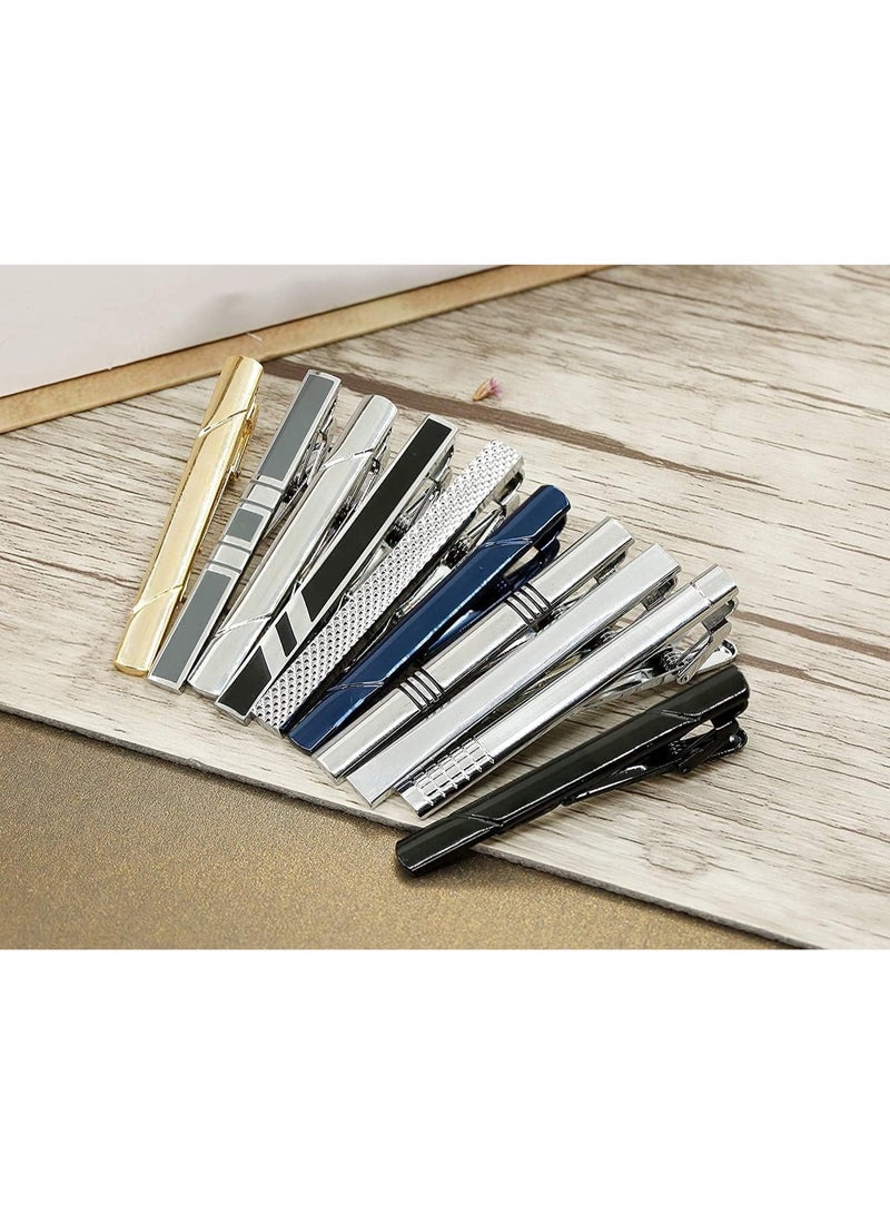 10 Pieces Tie Clips Set for Men Clip Black Silver - Tone Gold Tone Wedding Business with Gift Box - Image 5