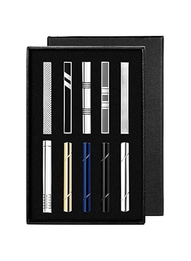 10 Pieces Tie Clips Set for Men Clip Black Silver - Tone Gold Tone Wedding Business with Gift Box - Image 1