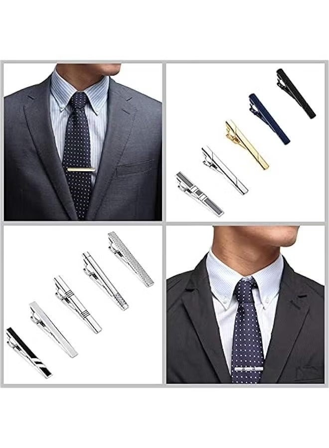 10 Pieces Tie Clips Set for Men Clip Black Silver - Tone Gold Tone Wedding Business with Gift Box - Image 3