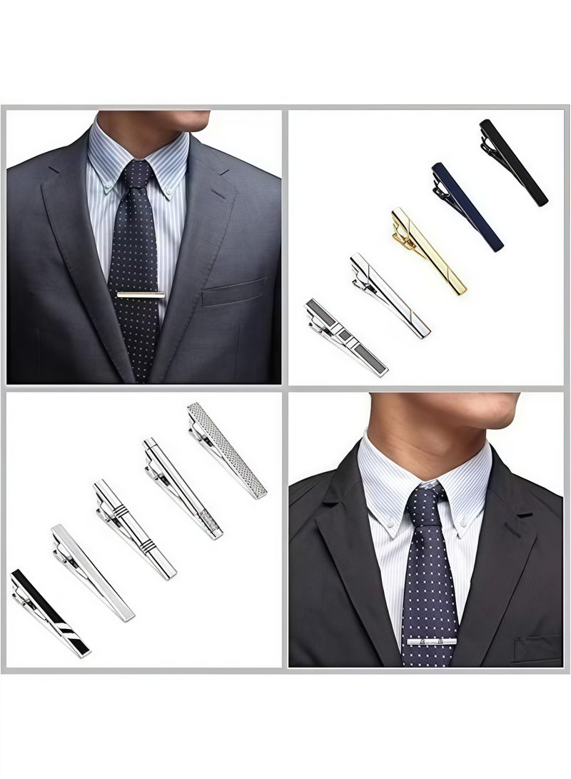 10 Pieces Tie Clips Set for Men Clip Black Silver - Tone Gold Tone Wedding Business with Gift Box - Image 3