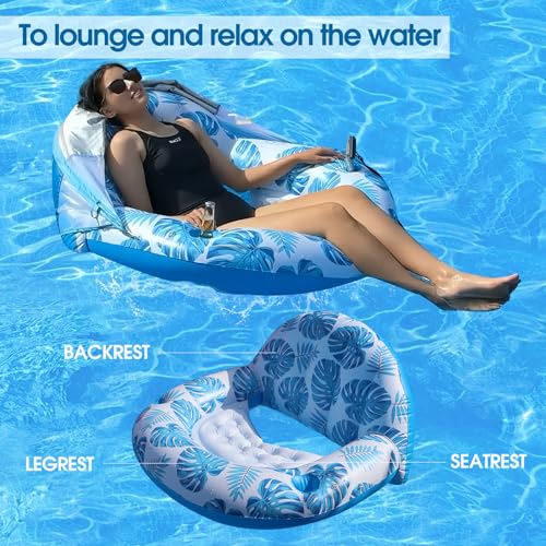 COOLCOOLDEE New Upgraded Pool Chair Float with Shade,XL Pool Floats for Adults Heavy Duty,Inflatable Pool Chair Lounge Float with Cup Holder & Backrest for Pool,Lake,Beach - Image 3