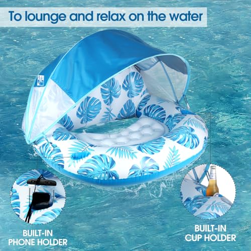 COOLCOOLDEE New Upgraded Pool Chair Float with Shade,XL Pool Floats for Adults Heavy Duty,Inflatable Pool Chair Lounge Float with Cup Holder & Backrest for Pool,Lake,Beach - Image 4