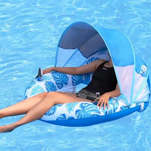 COOLCOOLDEE New Upgraded Pool Chair Float with Shade,XL Pool Floats for Adults Heavy Duty,Inflatable Pool Chair Lounge Float with Cup Holder & Backrest for Pool,Lake,Beach - Image 1