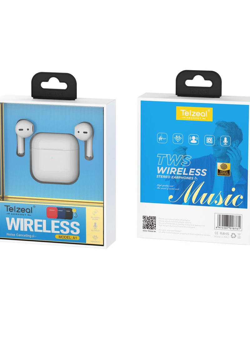 Generic - New Telzeal A1 Wireless Earbuds – Pure Sound, Seamless Bluetooth Connectivity, Sleek White Design - Image 1