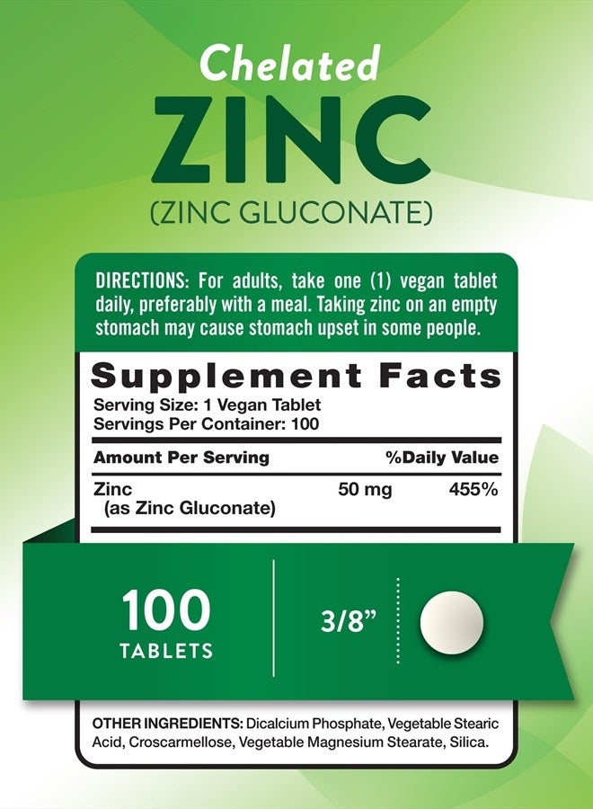 natures truth Chelated Zinc 50mg | 100 Tablets | Essential Mineral Supplement | from Zinc Gluconate | Vegetarian, Non-GMO, Gluten Free - Image 2