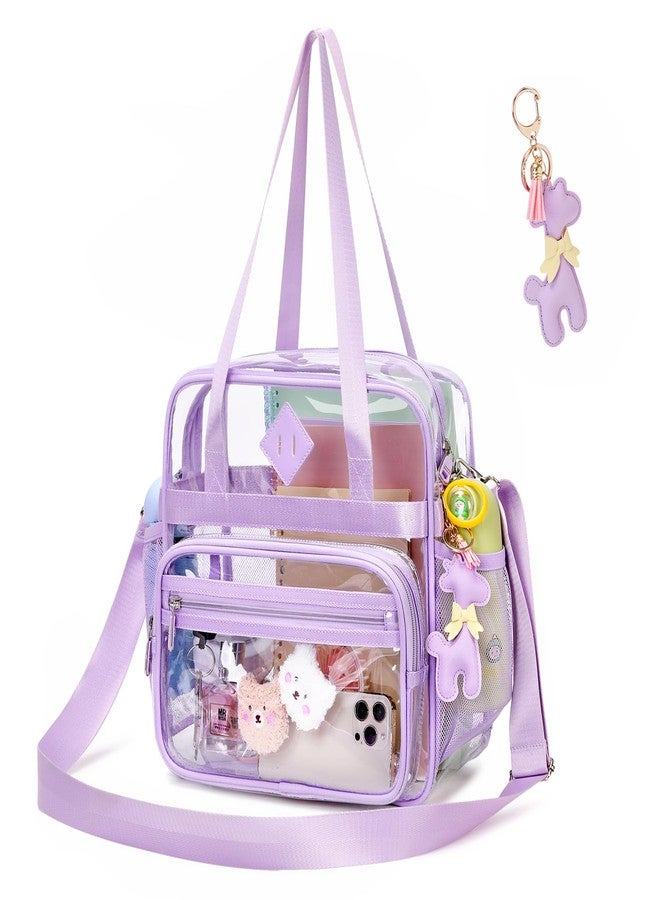 PIG PIG GIRL حقيبة تسوق شفافة من PIG PIG GIRL، مقاس 12×6×12، حقيبة شفافة للمناسبات الرياضية مع حزام قابل للإزالة، حقيبة شفافة للنساء، حقيبة كتف كروسبودي شفافة للحفلات الموسيقية والمهرجانات والعمل والمدرسة، لون بنفسجي - Image 1