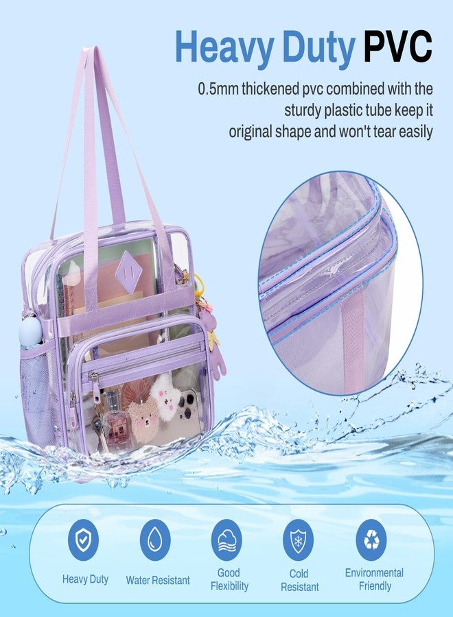 PIG PIG GIRL حقيبة تسوق شفافة من PIG PIG GIRL، مقاس 12×6×12، حقيبة شفافة للمناسبات الرياضية مع حزام قابل للإزالة، حقيبة شفافة للنساء، حقيبة كتف كروسبودي شفافة للحفلات الموسيقية والمهرجانات والعمل والمدرسة، لون بنفسجي - Image 5
