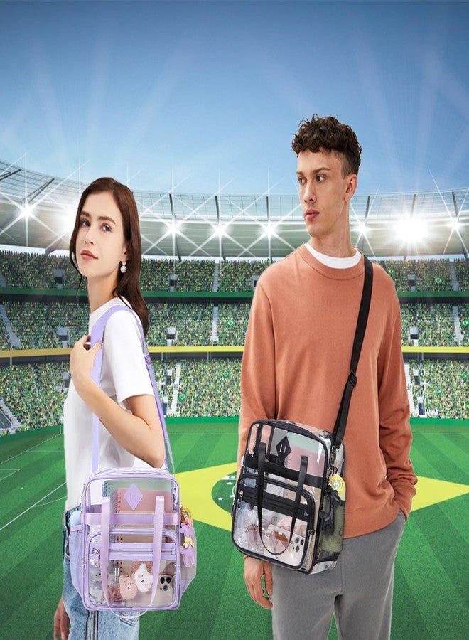PIG PIG GIRL حقيبة تسوق شفافة من PIG PIG GIRL، مقاس 12×6×12، حقيبة شفافة للمناسبات الرياضية مع حزام قابل للإزالة، حقيبة شفافة للنساء، حقيبة كتف كروسبودي شفافة للحفلات الموسيقية والمهرجانات والعمل والمدرسة، لون بنفسجي - Image 2