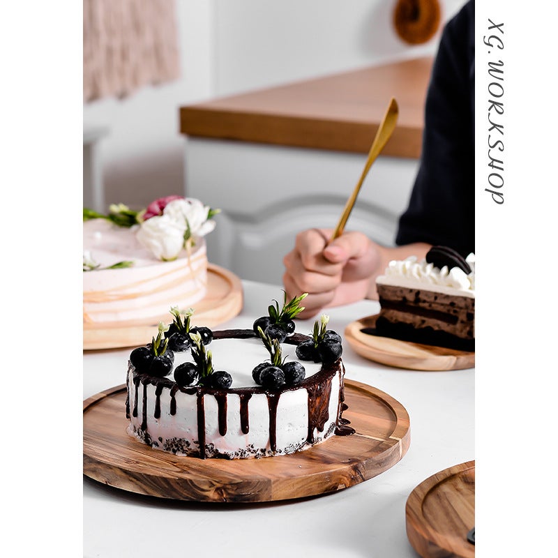 Wooden European-Style Cake Plate Creative Fruit Plate Living Room Household Cake Tray Rotating Baking Production Table Glass Cover - Image 4