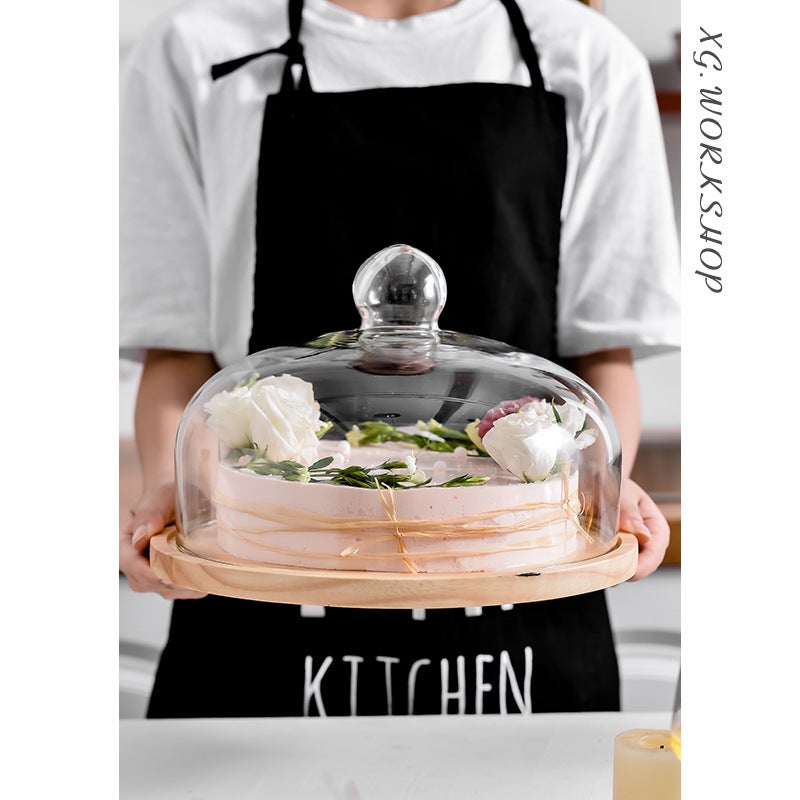 Wooden European-Style Cake Plate Creative Fruit Plate Living Room Household Cake Tray Rotating Baking Production Table Glass Cover - Image 2