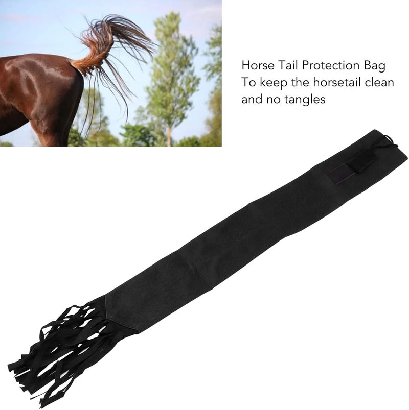 Horoper Tail Guard Equine Tail Wrap Horse Tail Bag Non Woven Fabric Horsetail Guard with Fringe Hook and DesignBlack - Image 3
