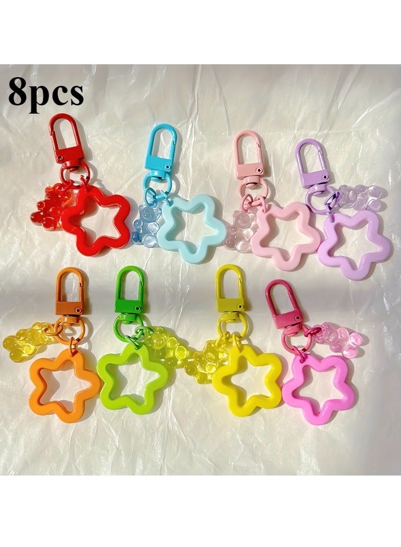 Generic 8pcs Set Of Colorful Bear Keychains With Star Charms - Acrylic Resin Pendants For Party Favors, Phone Accessories & Gifts Ring Bearer Gifts Items  - Image 1