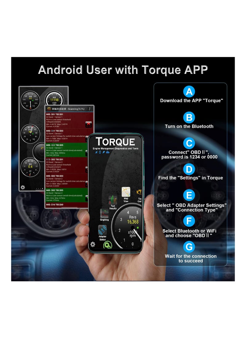 SYOSI Bluetooth Car Scanner, Auto Diagnostic Scan Tool Car Fault Code Reader SinoTrack OBD2 Car Fault Reader Wireless Car Code Reader for iOS & Android Compatible with OBDII Protocol Vehicle Bluetooth 4.2  - Image 2