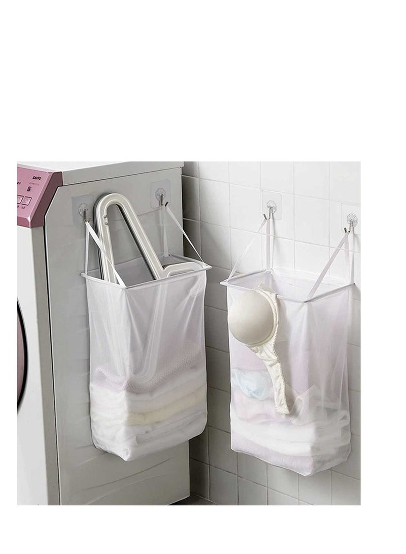 Y&D Mesh Hanging Laundry Hamper Bag, Wall-Mounted Dirty Clothes Basket, Paste, Bathroom Storage Open Case, Basket Box Bins  - Image 1