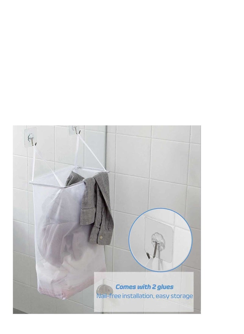 Y&D Mesh Hanging Laundry Hamper Bag, Wall-Mounted Dirty Clothes Basket, Paste, Bathroom Storage Open Case, Basket Box Bins  - Image 3