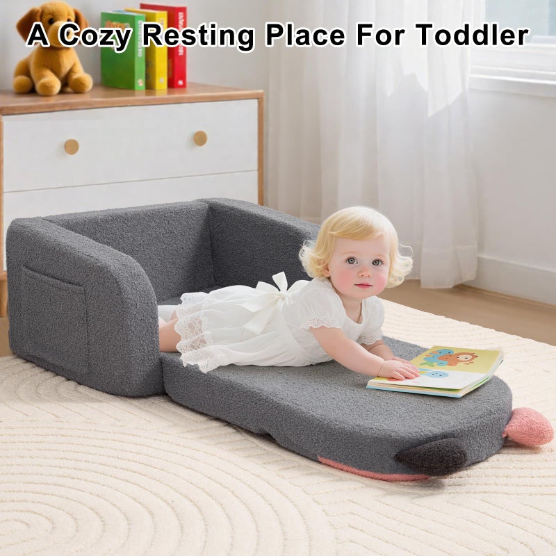 snow mini Toddler Chair for Kids, 2-in-1 Comfy Toddler Couch Fold Out, Convertible Baby Sofa to Lounger for Boys & Girls 1-3 Years Old, Dog - Image 4