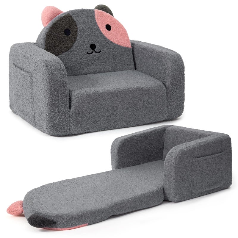 snow mini Toddler Chair for Kids, 2-in-1 Comfy Toddler Couch Fold Out, Convertible Baby Sofa to Lounger for Boys & Girls 1-3 Years Old, Dog - Image 1