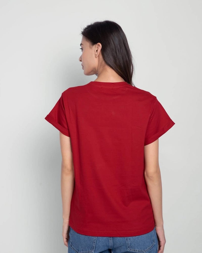 Bewakoof Official Disney Merchandise Minnie Women's Graphic Printed Boyfriend Fit Half Sleeve Round Neck Cotton Loose Fit T-Shirt_386575_Red_XS - Image 2