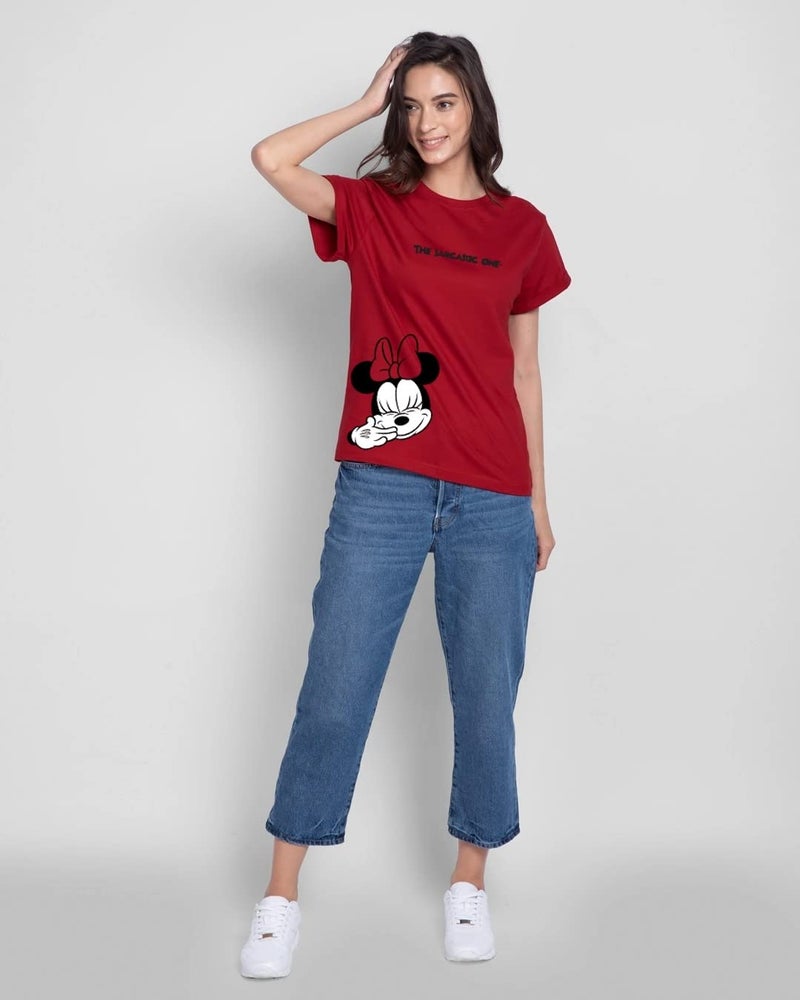 Bewakoof Official Disney Merchandise Minnie Women's Graphic Printed Boyfriend Fit Half Sleeve Round Neck Cotton Loose Fit T-Shirt_386575_Red_XS - Image 3