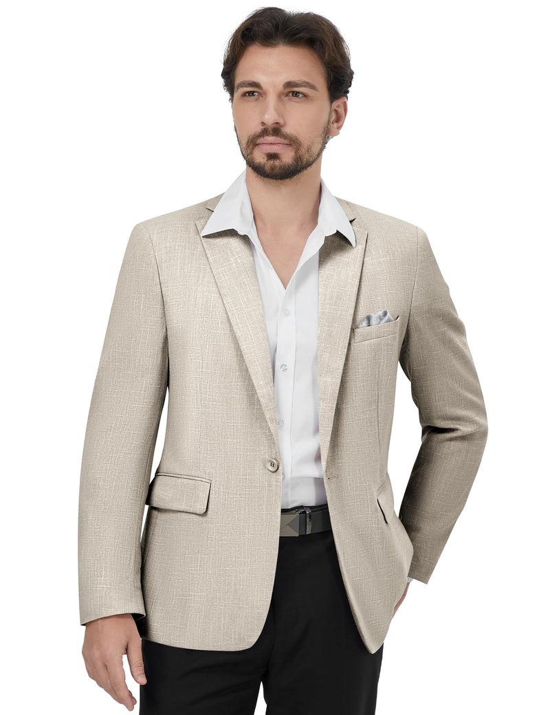 MAGE MALE Men's Slim Fit Blazer Jackets Suit One Button Lightweight Sport Coats Casual Blazer Khaki - Image 2