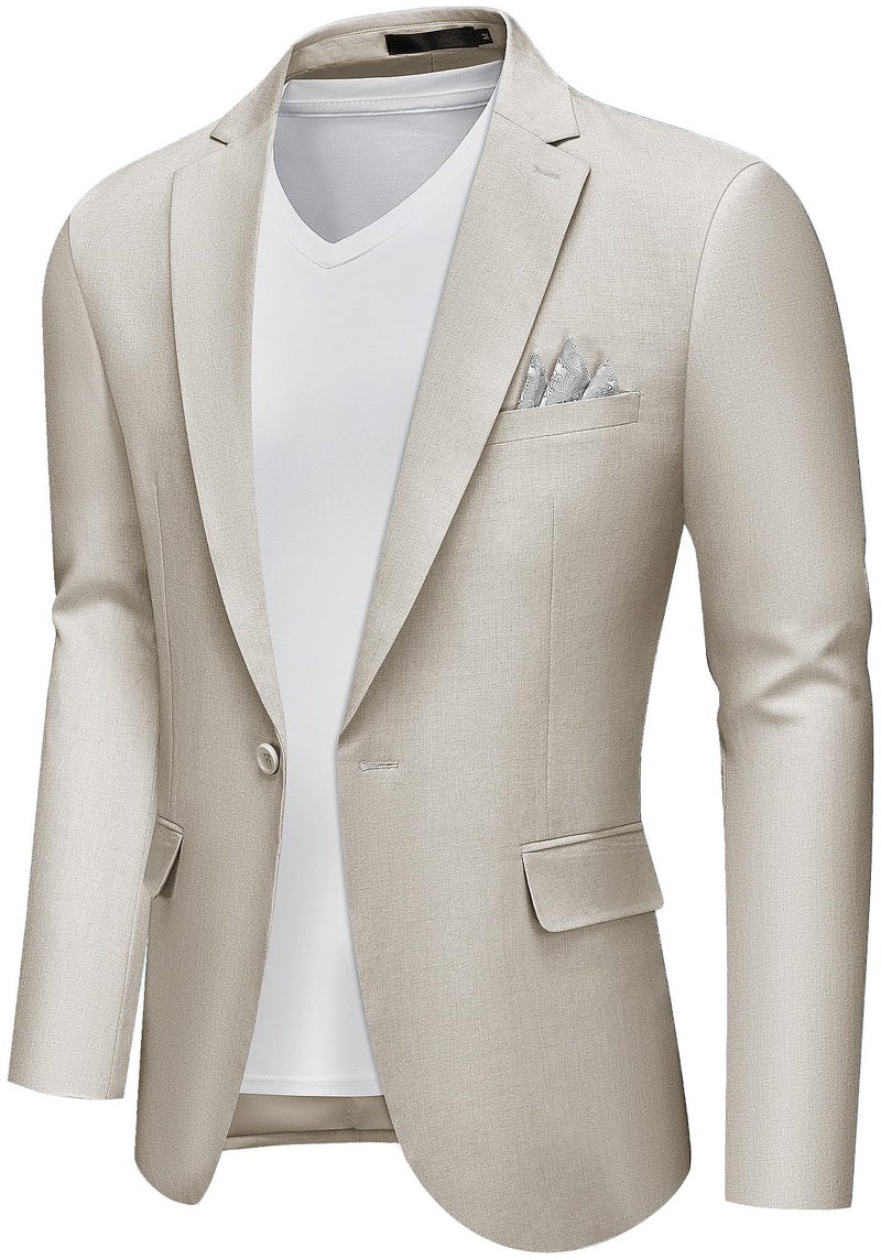 MAGE MALE Men's Slim Fit Blazer Jackets Suit One Button Lightweight Sport Coats Casual Blazer Khaki - Image 1