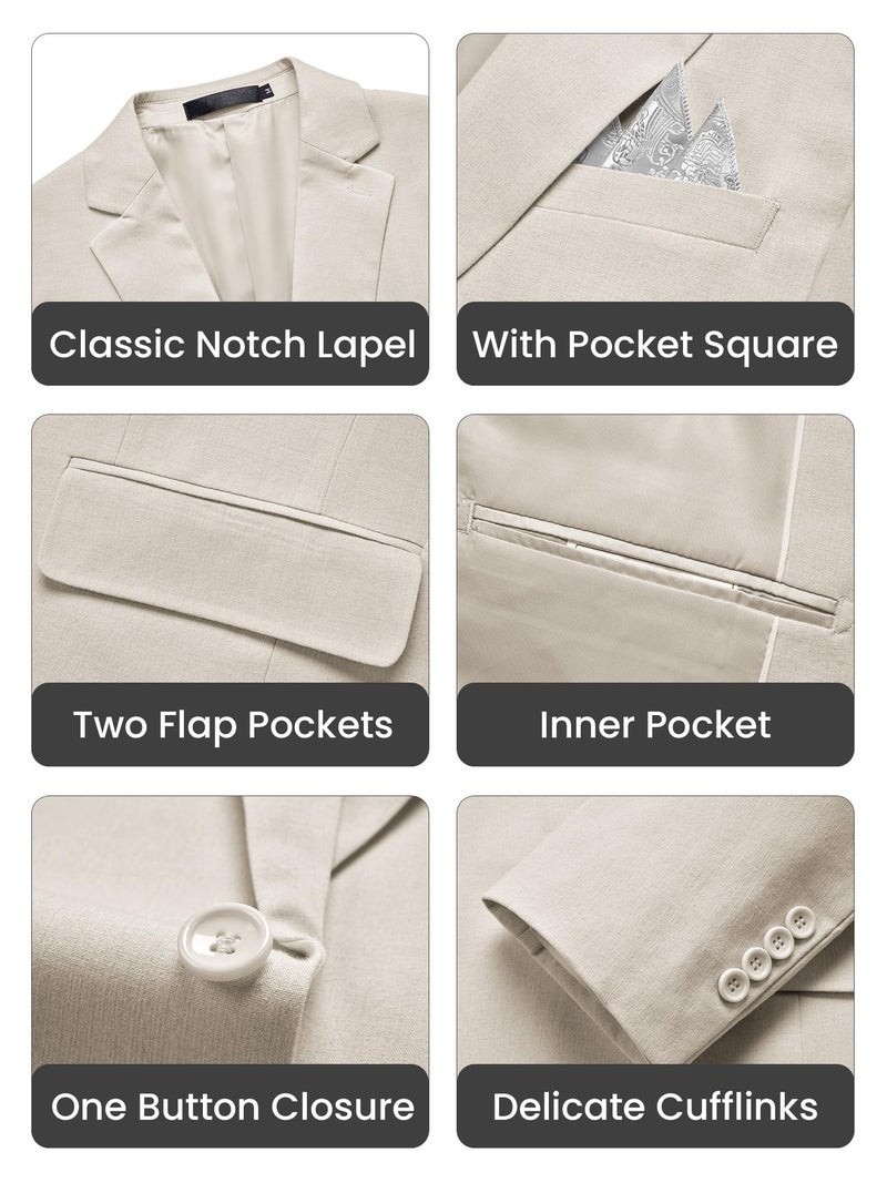 MAGE MALE Men's Slim Fit Blazer Jackets Suit One Button Lightweight Sport Coats Casual Blazer Khaki - Image 3