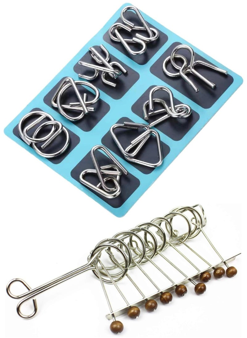 GROWSTEADY 9 Pcs Brain Teaser Puzzles Metal Puzzle Unlock Interlock Games IQ Logic Train Smart Toy 