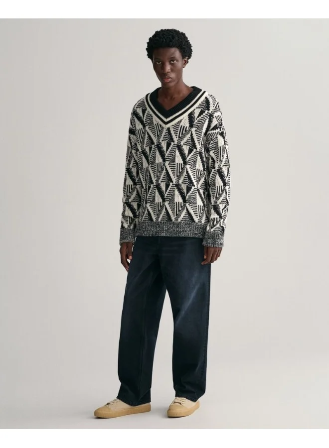 غانت Gant Geometric Patterned V-Neck Sweater