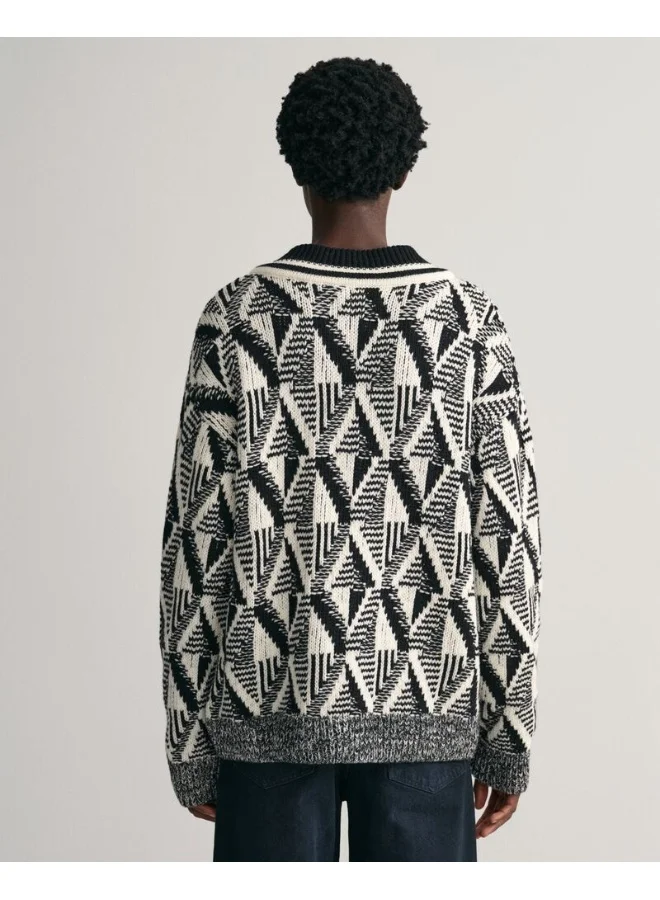 غانت Gant Geometric Patterned V-Neck Sweater
