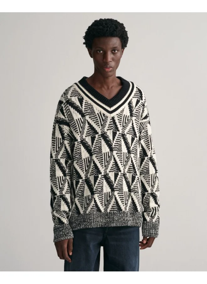 غانت Gant Geometric Patterned V-Neck Sweater