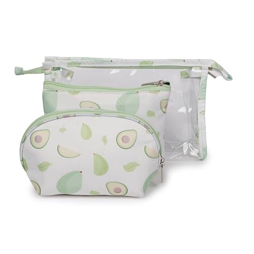 QIPS Set of 3 Cosmetic Pouches – Small, Medium & Large Makeup Bags for Women | Travel Toiletry Organizer Set with Zipper | Multipurpose Vanity Pouch for Luggage, Purse & Suitcase (Avocado) - Image 1