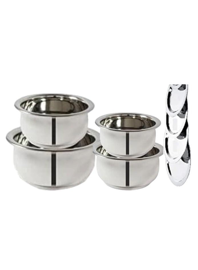 Ayda طقم أواني طهي من الفولاذ المقاوم للصدأ مكون من 8 قطع، قدر كسرولة بقاع منحني مع غطاء سعة 3.8 لتر إلى 6.35 لتر - Image 1