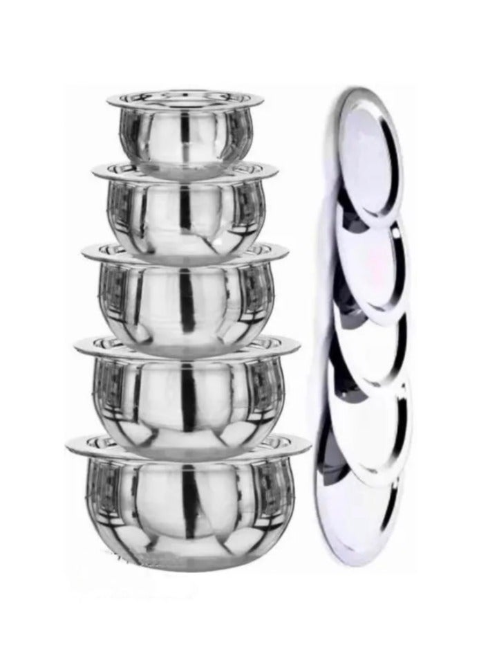 Ayda طقم أواني طهي من الفولاذ المقاوم للصدأ مكون من 8 قطع، قدر كسرولة بقاع منحني مع غطاء سعة 3.8 لتر إلى 6.35 لتر - Image 2