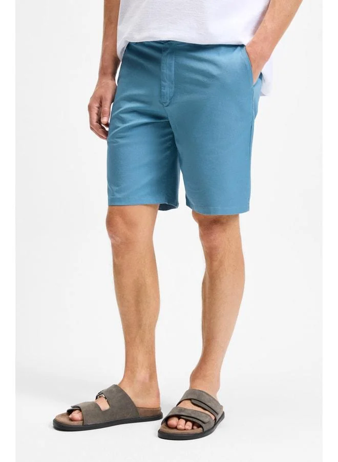 Grimelange TEEMO Men's Side Pocket Zipper elastane Slim Fit Indigo Shorts.