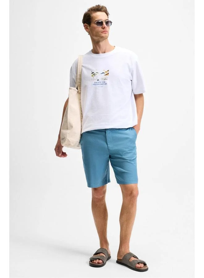 Grimelange TEEMO Men's Side Pocket Zipper elastane Slim Fit Indigo Shorts.
