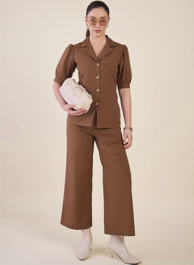 WineRed Mocha Mouse Solid Blazer with Trousers for Women - Image 2