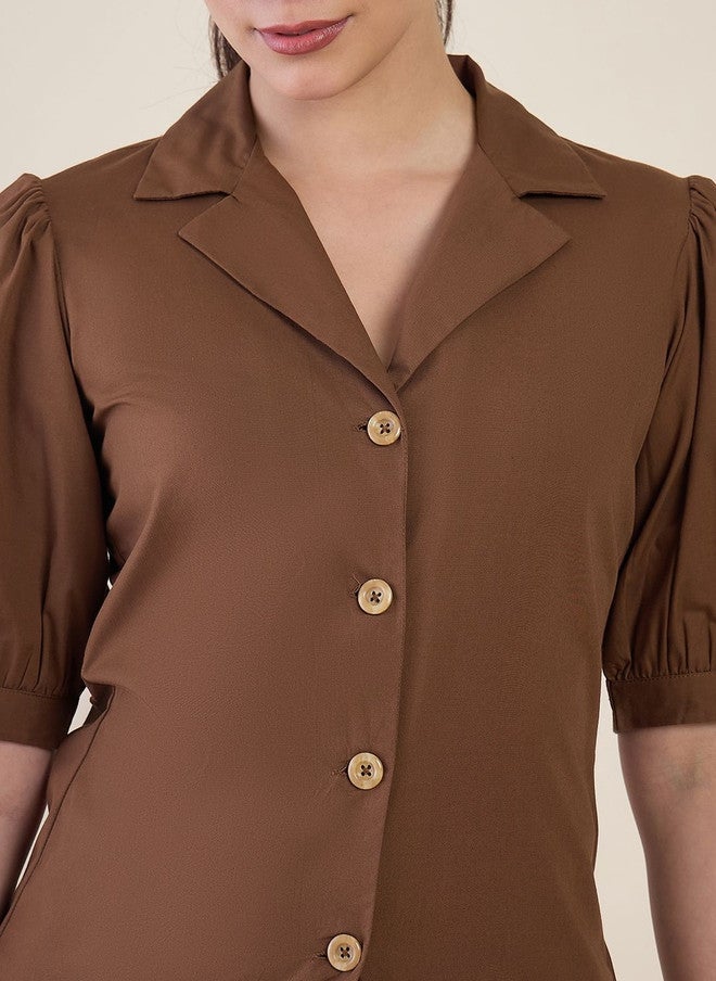 WineRed Mocha Mouse Solid Blazer with Trousers for Women - Image 4
